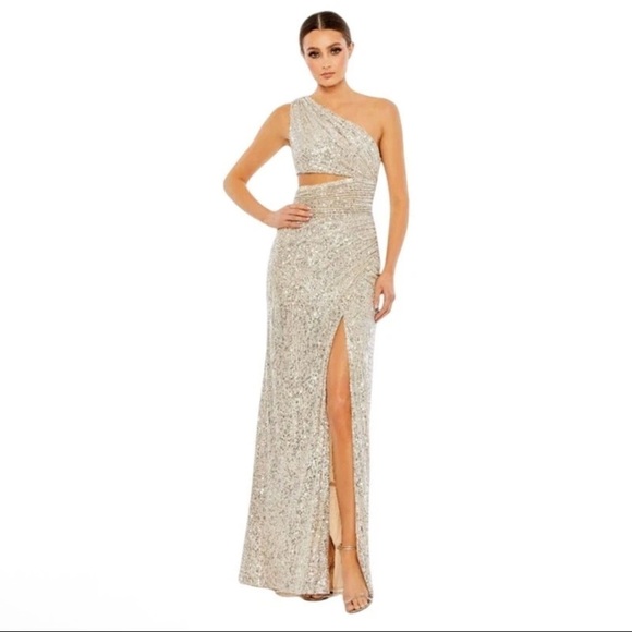 Mac Duggal Dresses & Skirts - MAC DUGGAL Dress Size 4 Evening Gown Sequin NEW Cream One Shoulder Cut Out